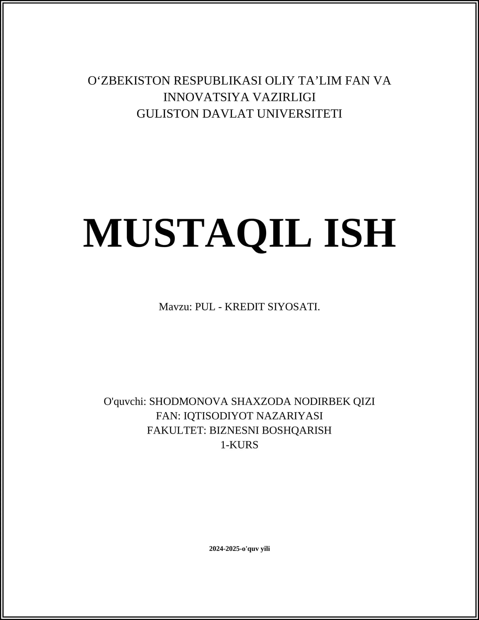PUL - KREDIT SIYOSATI