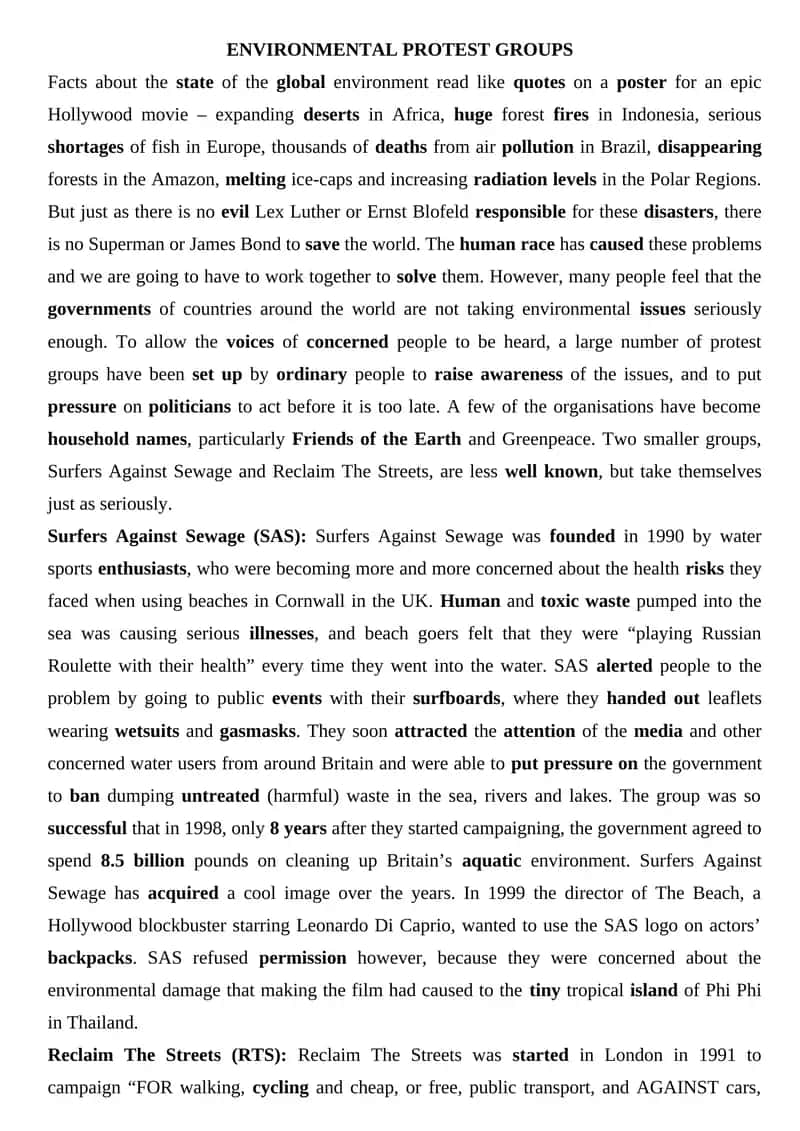 ENVIRONMENTAL PROTEST GROUPS