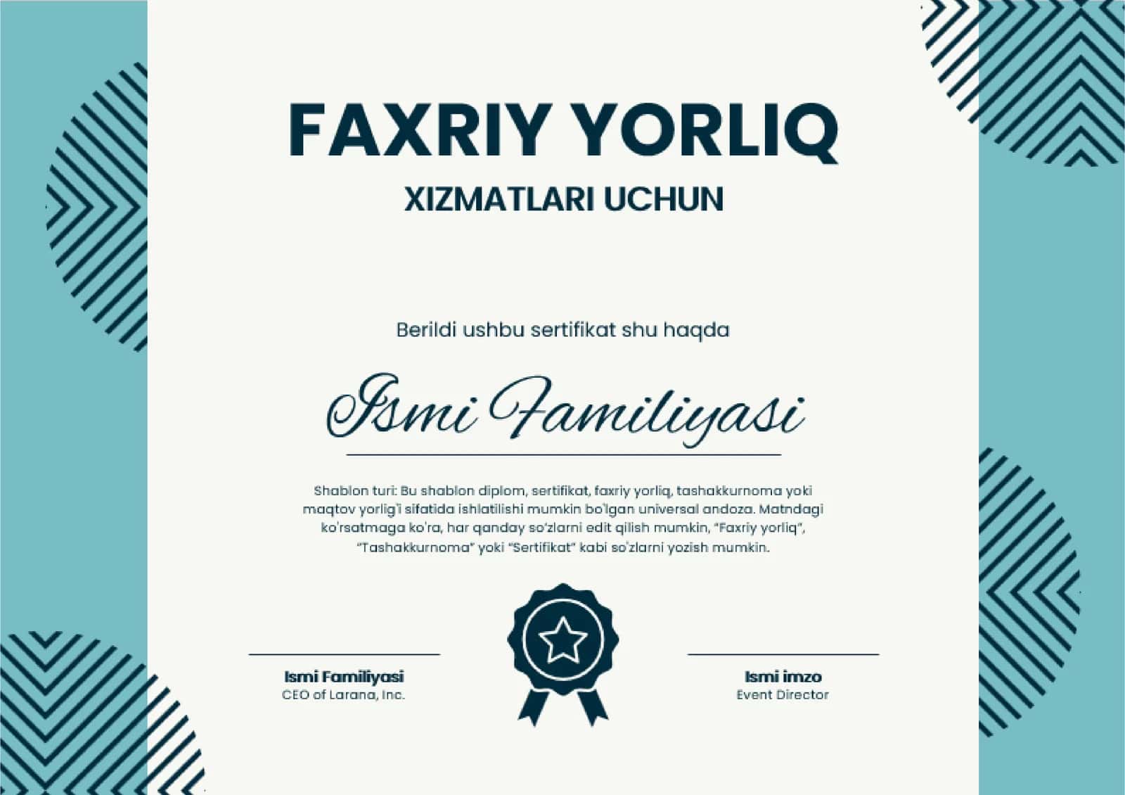 Faxriy yorliq shabloni