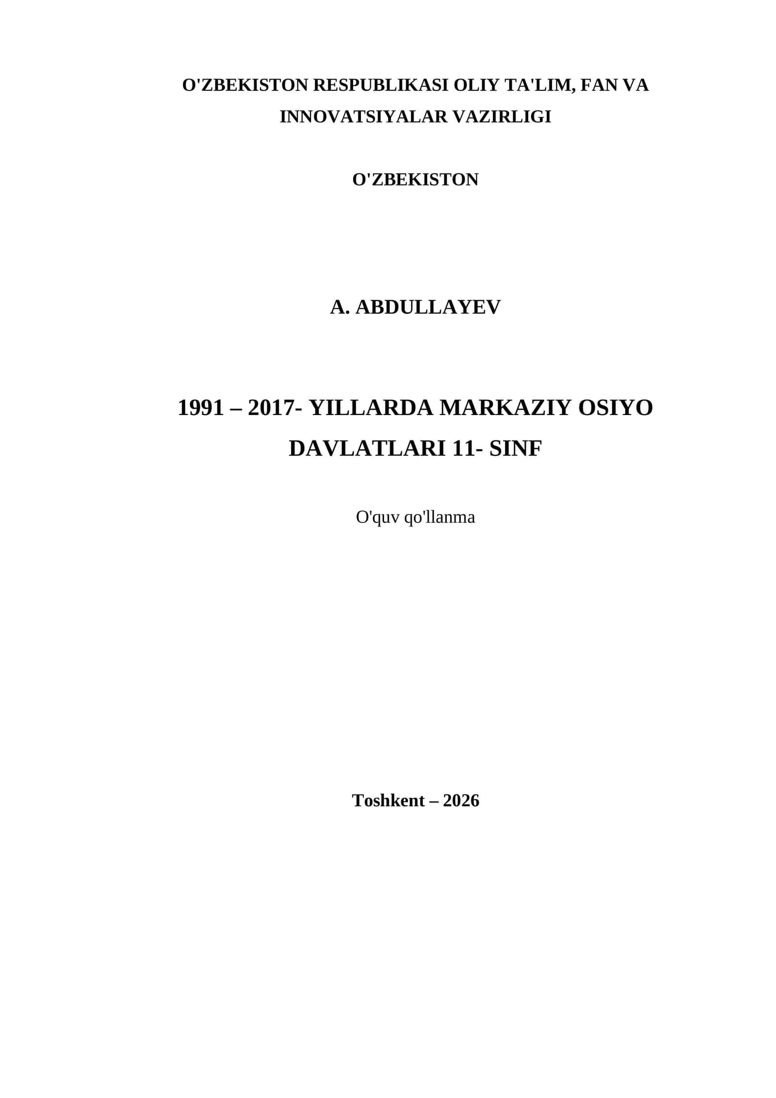 1991 – 2017- YILLARDA MARKAZIY OSIYO DAVLATLARI 11- SINF
