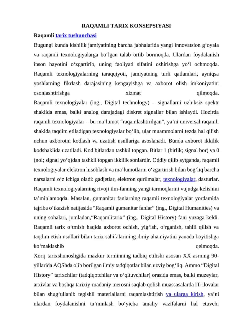 RAQAMLI TARIX KONSEPSIYASI