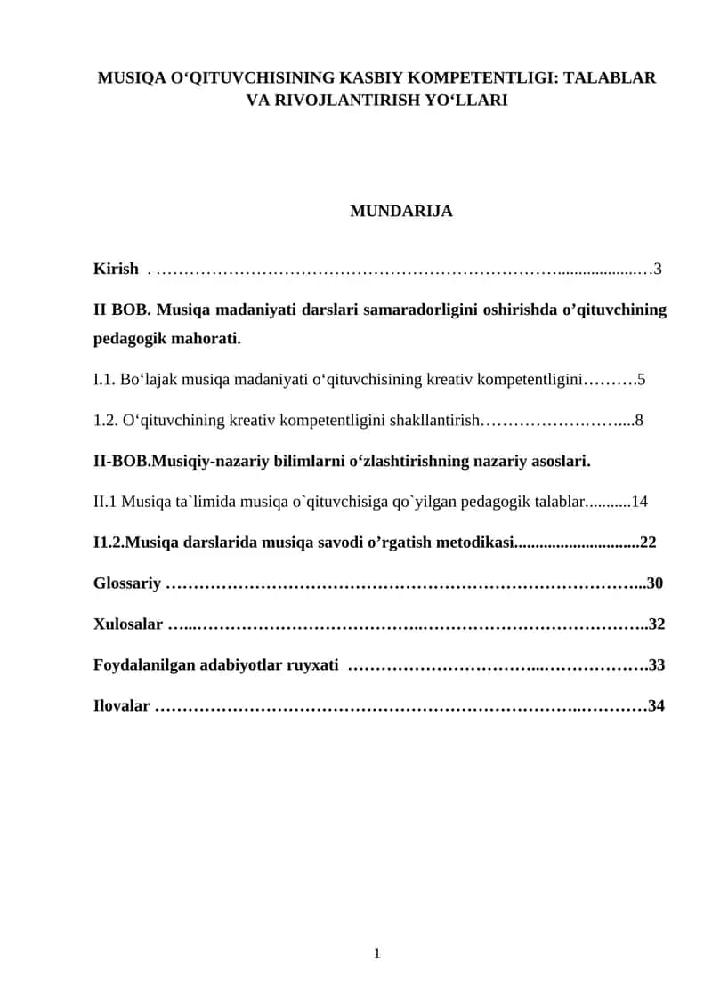 Musiqa o'qituvchisining kasbiy kompetentligi. Talablar va rivojlantirish yo'llari