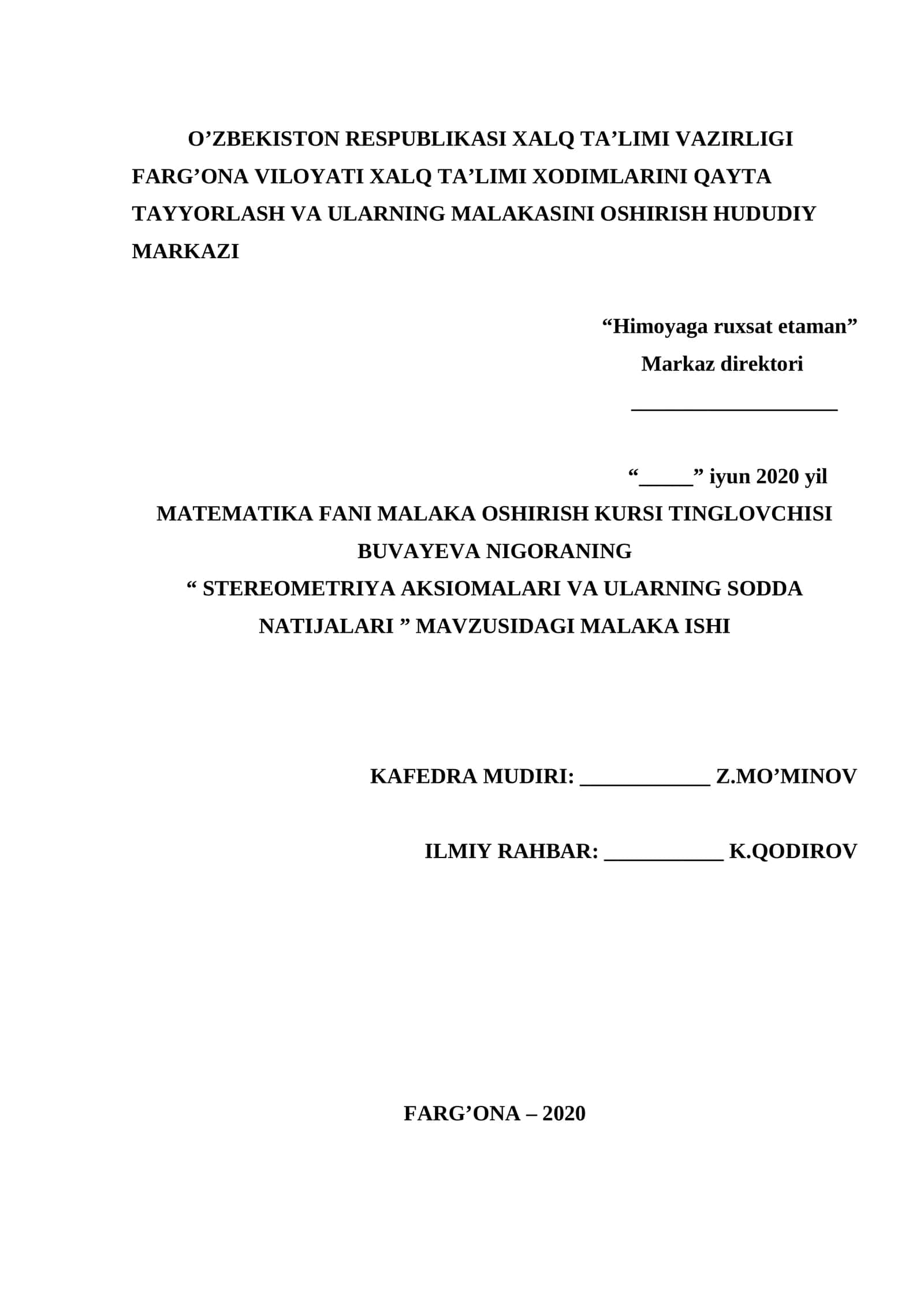 Stereometriya aksiomalari va uning natijalari