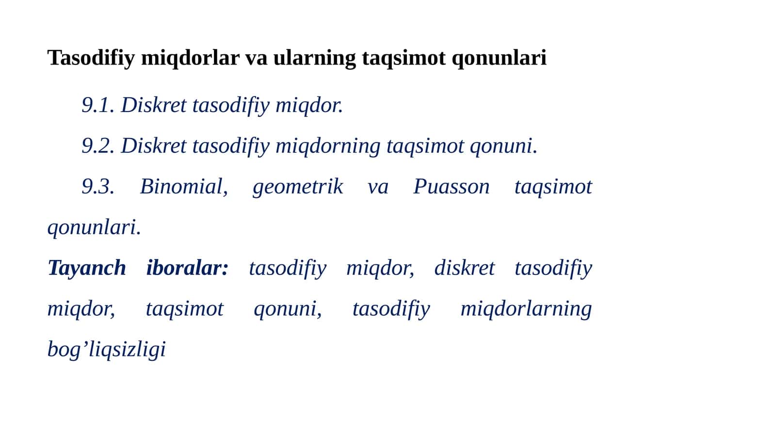 Tasodifiy miqdorlar va ularning taqsimot qonunlari