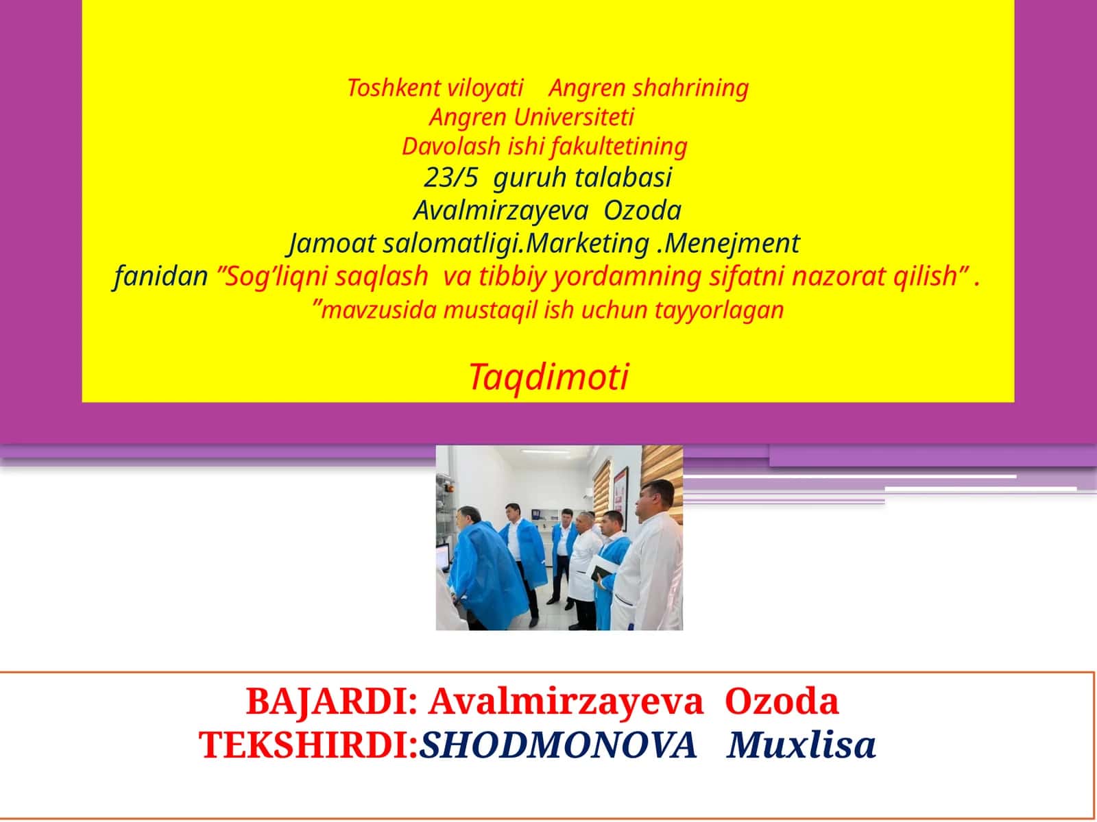 Sog'liqni saqlash va tibbiy yordamning sifatini nazorat qilish