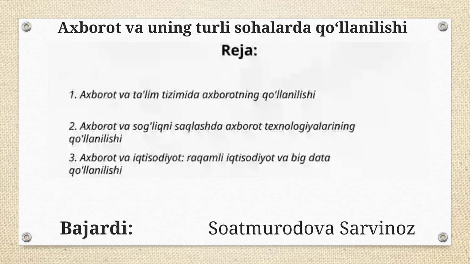 Axborot va uning turli sohalarda qoʻllanilishi
