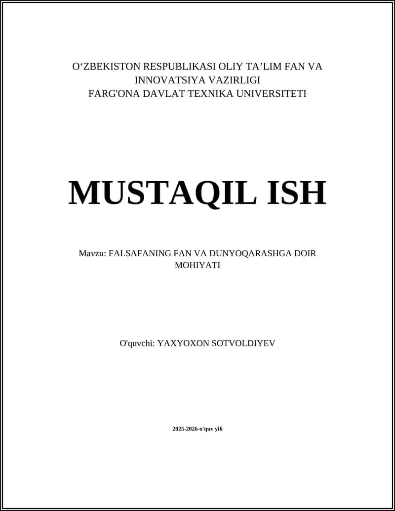 FALSAFANING FAN VA DUNYOQARASHGA DOIR MOHIYATI