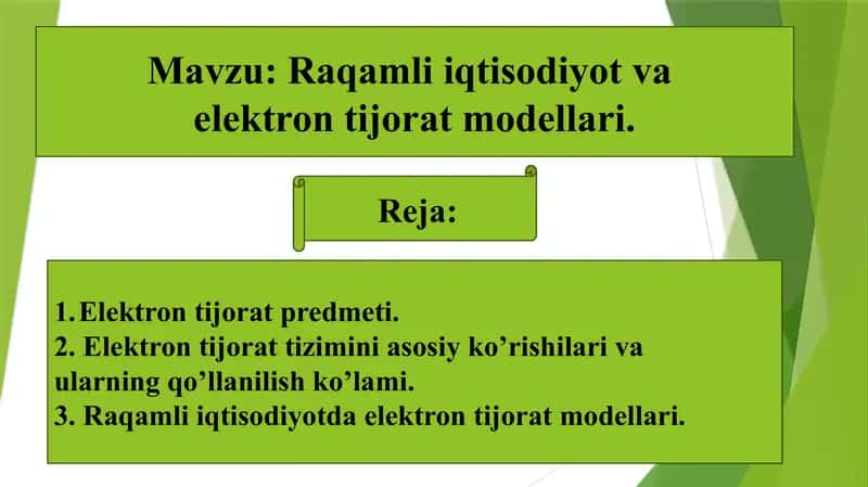 Raqamli iqtisodiyot va elektron tijorat modelllari