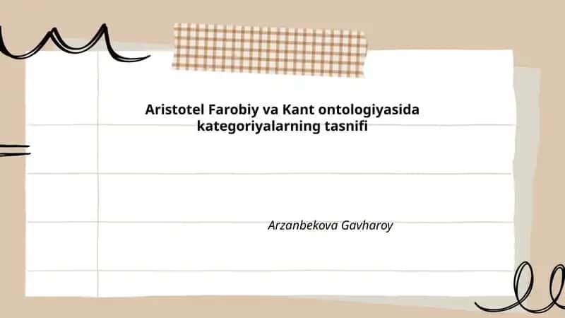 Aristotel Farobiy va Kant ontologiyasida kategoriyalarning tasnifi