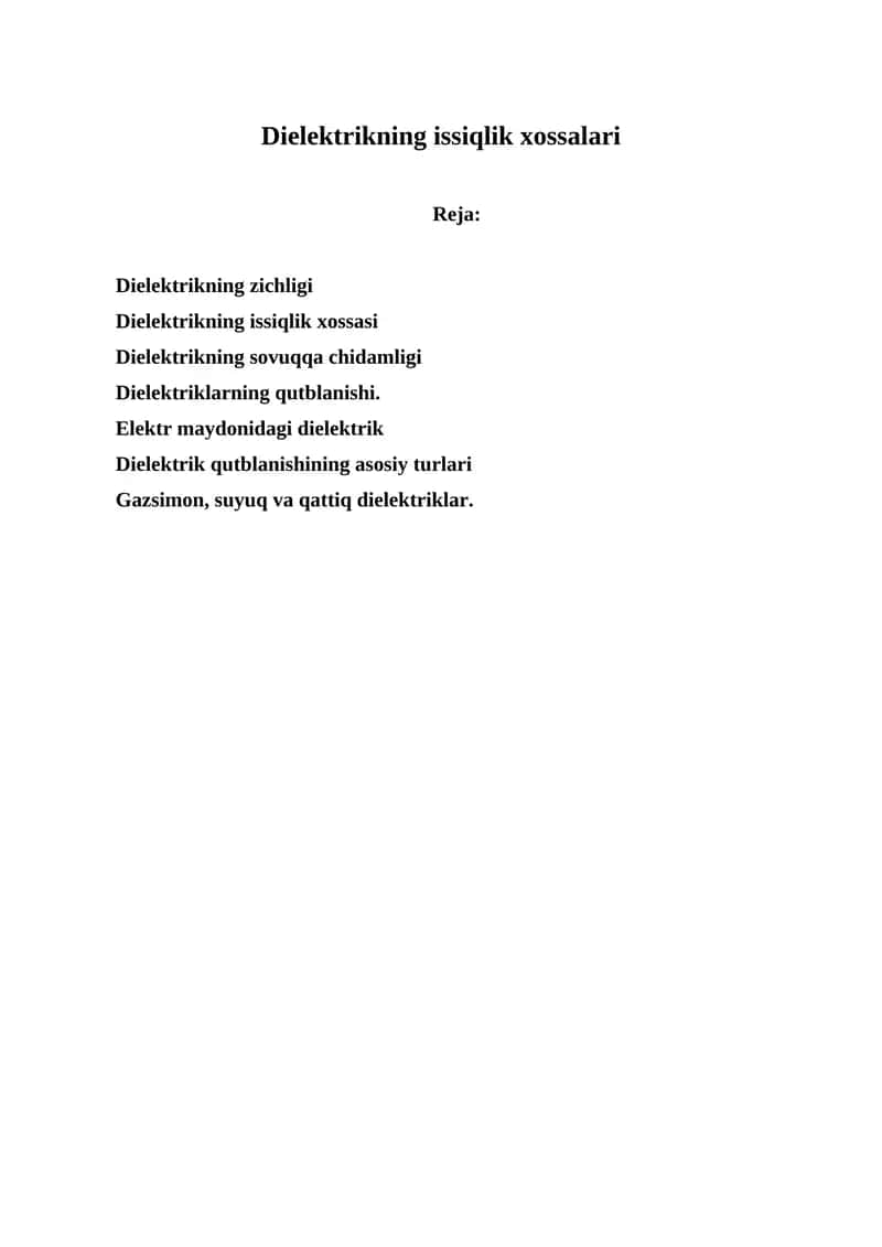 Dielektrikning issiqlik xossalari
