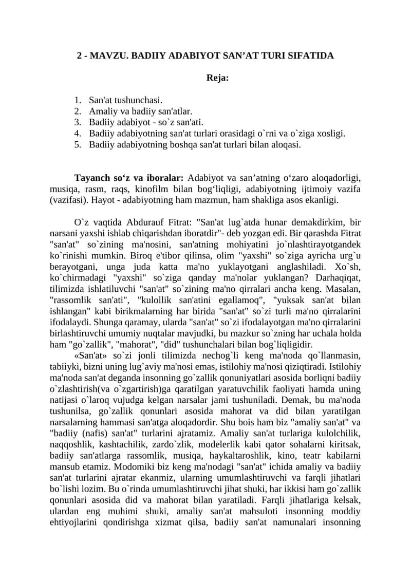 BADIIY ADABIYOT SAN’AT TURI SIFATIDA