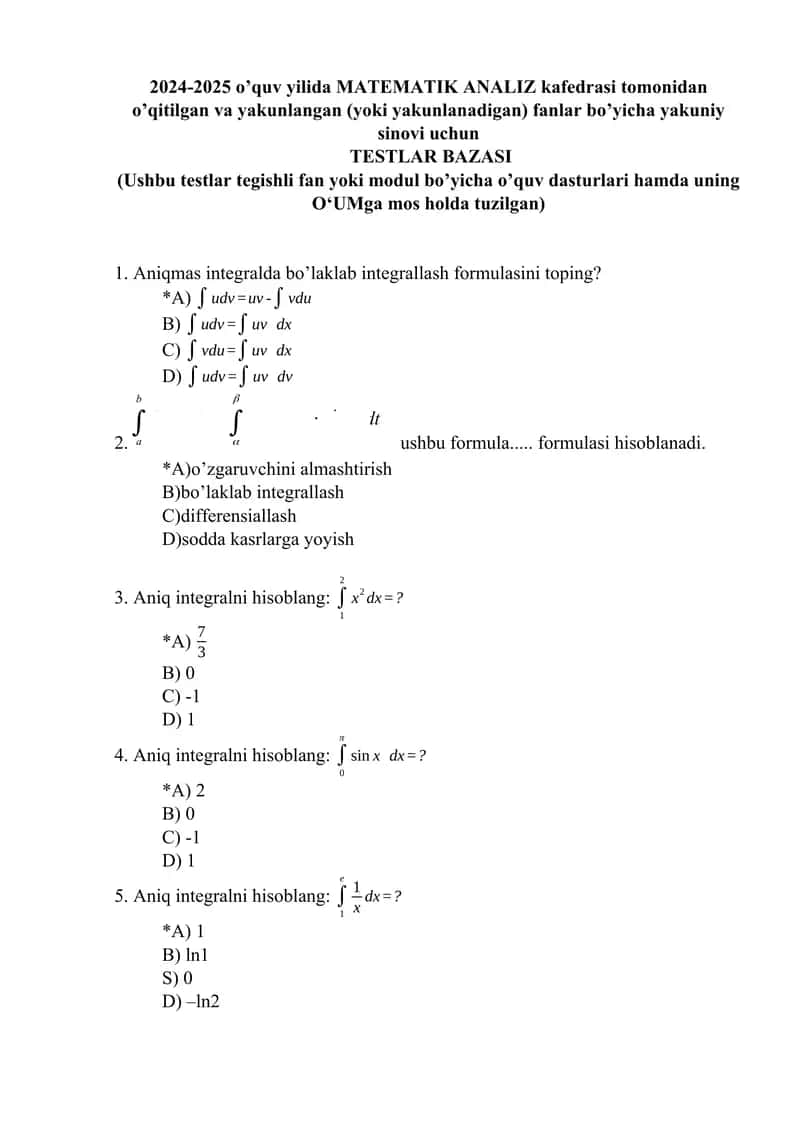 test oliy matematika 500 talik