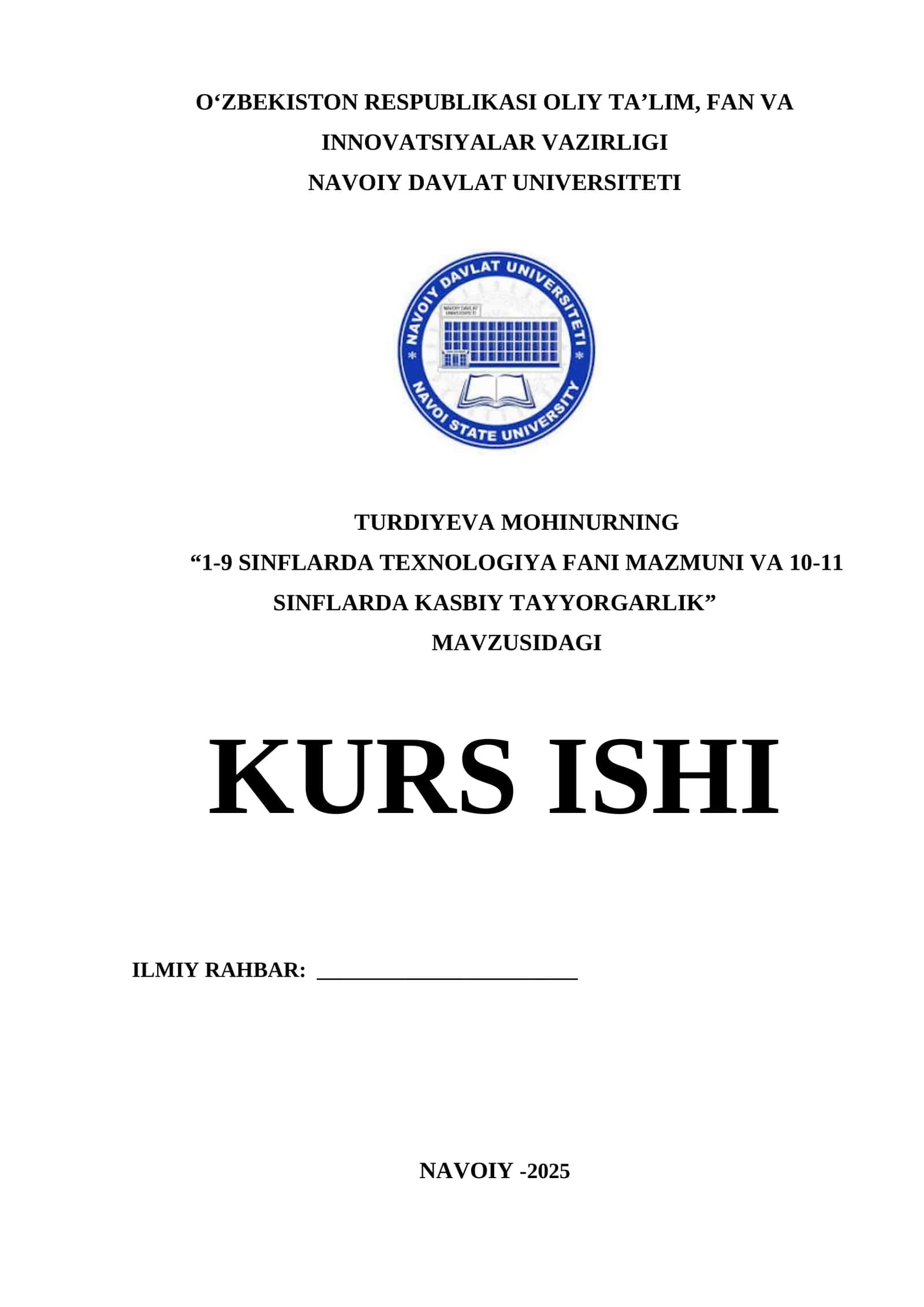 "1-9 SINFLARDA TEXNOLOGIYA FANI MAZMUNI VA 10-11 SINFLARDA KASBIY TAYYORGARLIK" MAZMUNI VA KASBIY TAYYORGARLIK
