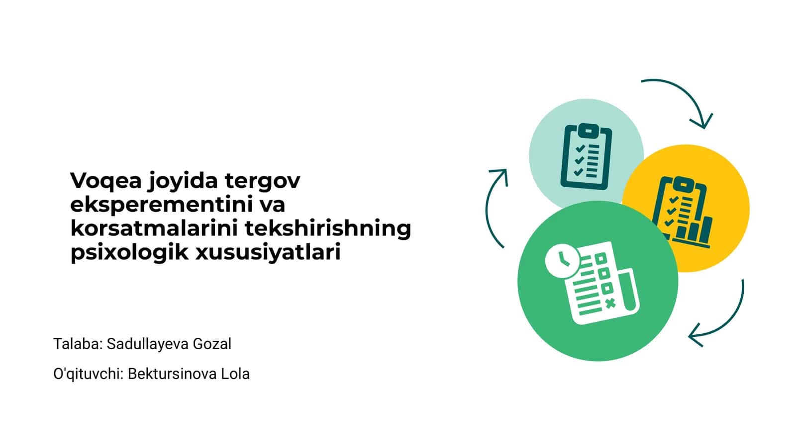 Voqea joyida tergov eksperementini va korsatmalarini tekshirishning psixologik xususiyatlari