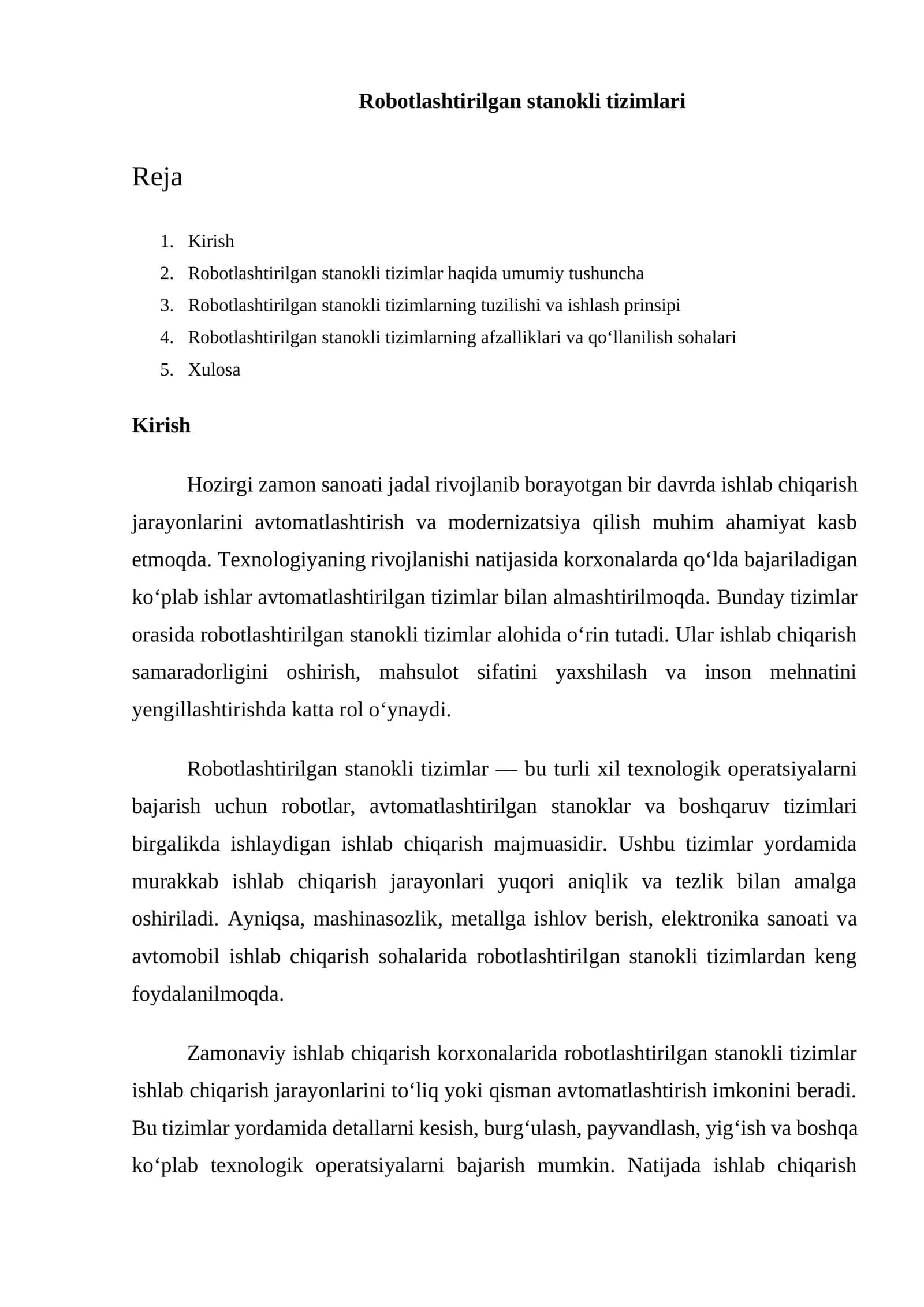 Robotlashtirilgan stanokli tizimlari