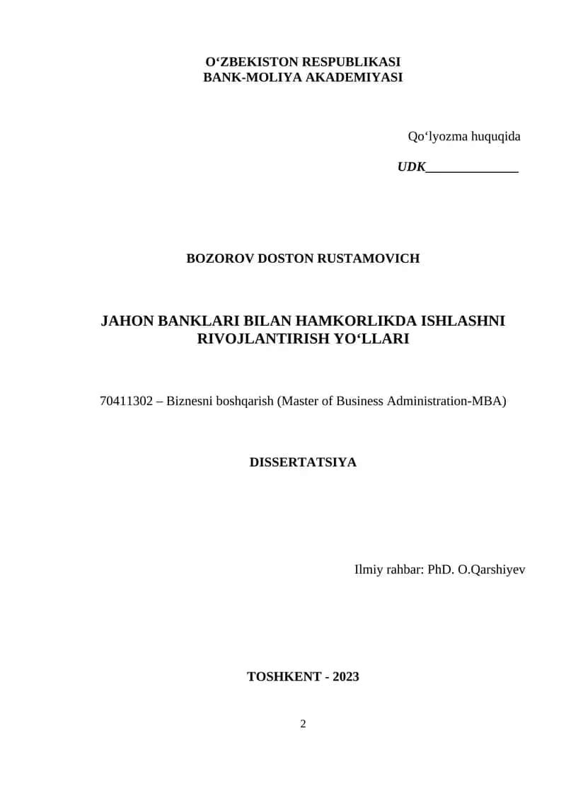 JAHON BANKLARI BILAN HAMKORLIKDA ISHLASHNI RIVOJLANTIRISH YO‘LLARI