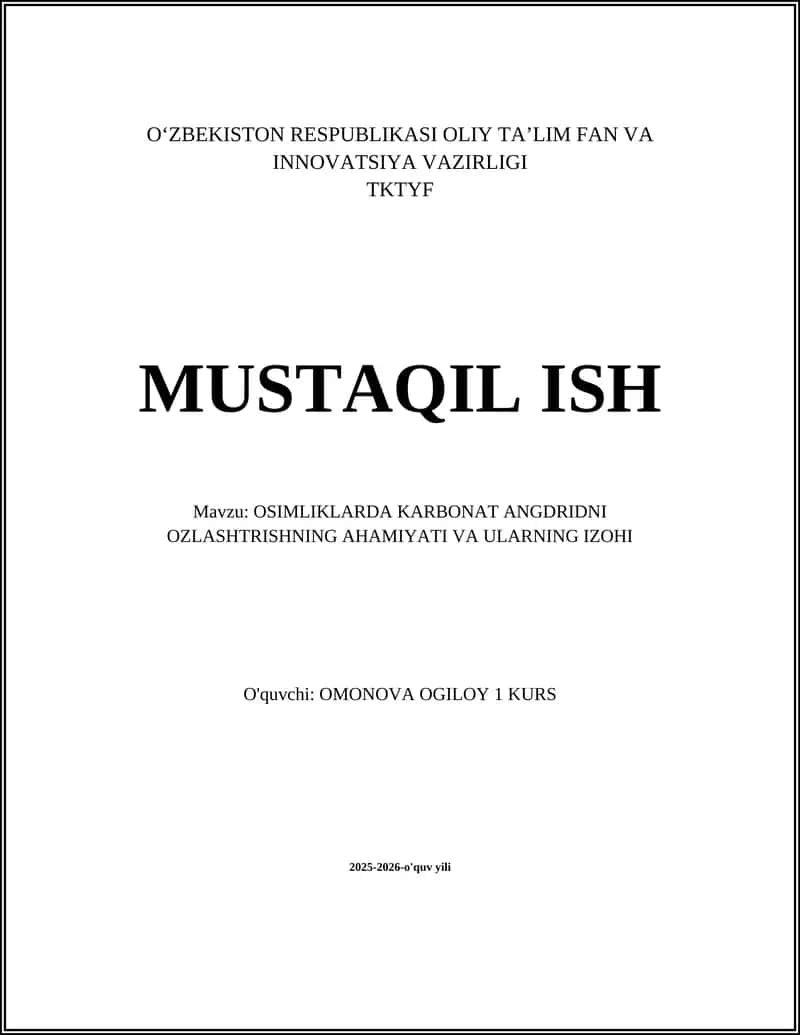 OSIMLIKLARDA KARBONAT ANGDRIDNI OZLASHTRISHNING AHAMIYATI VA ULARNING IZOHI