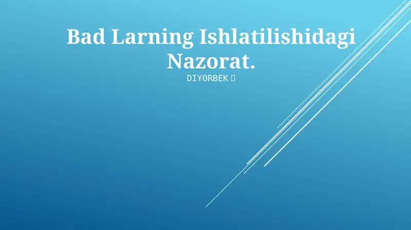 Bad Larning Ishlatilishidagi Nazorat