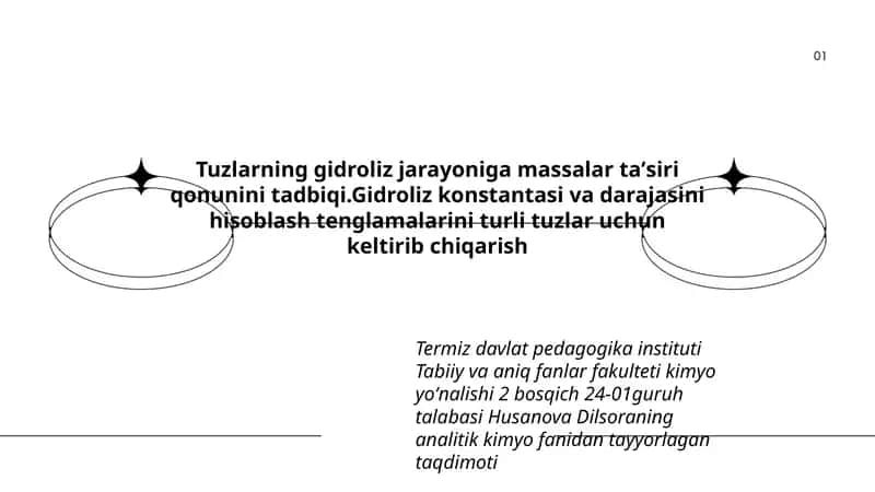 Tuzlarning Gidroliz Jarayoniga Massalar Taʼsiri Qonunini Tadbiqi