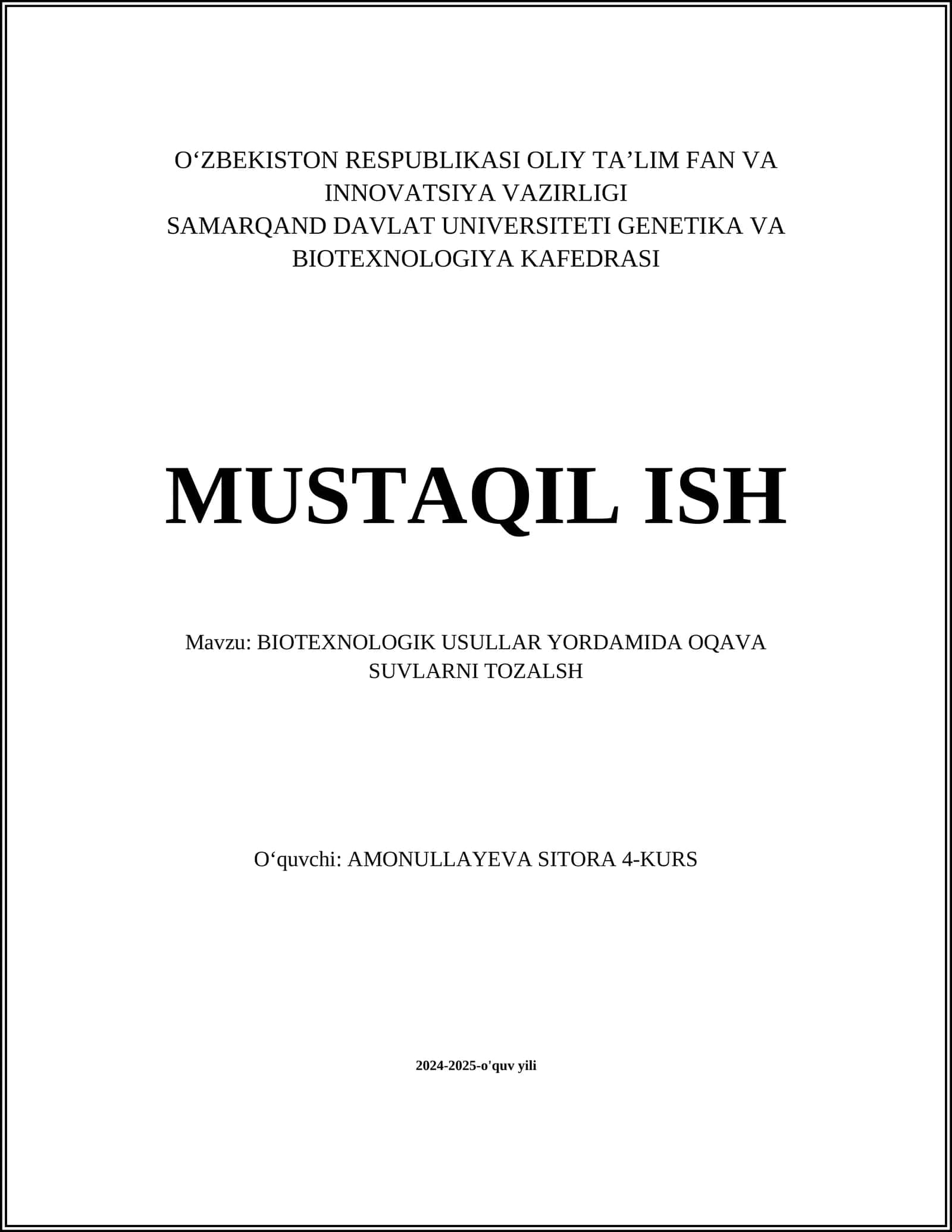 BIOTEXNOLOGIK USULLAR YORDAMIDA OQAVA SUVLARNI TOZALSH