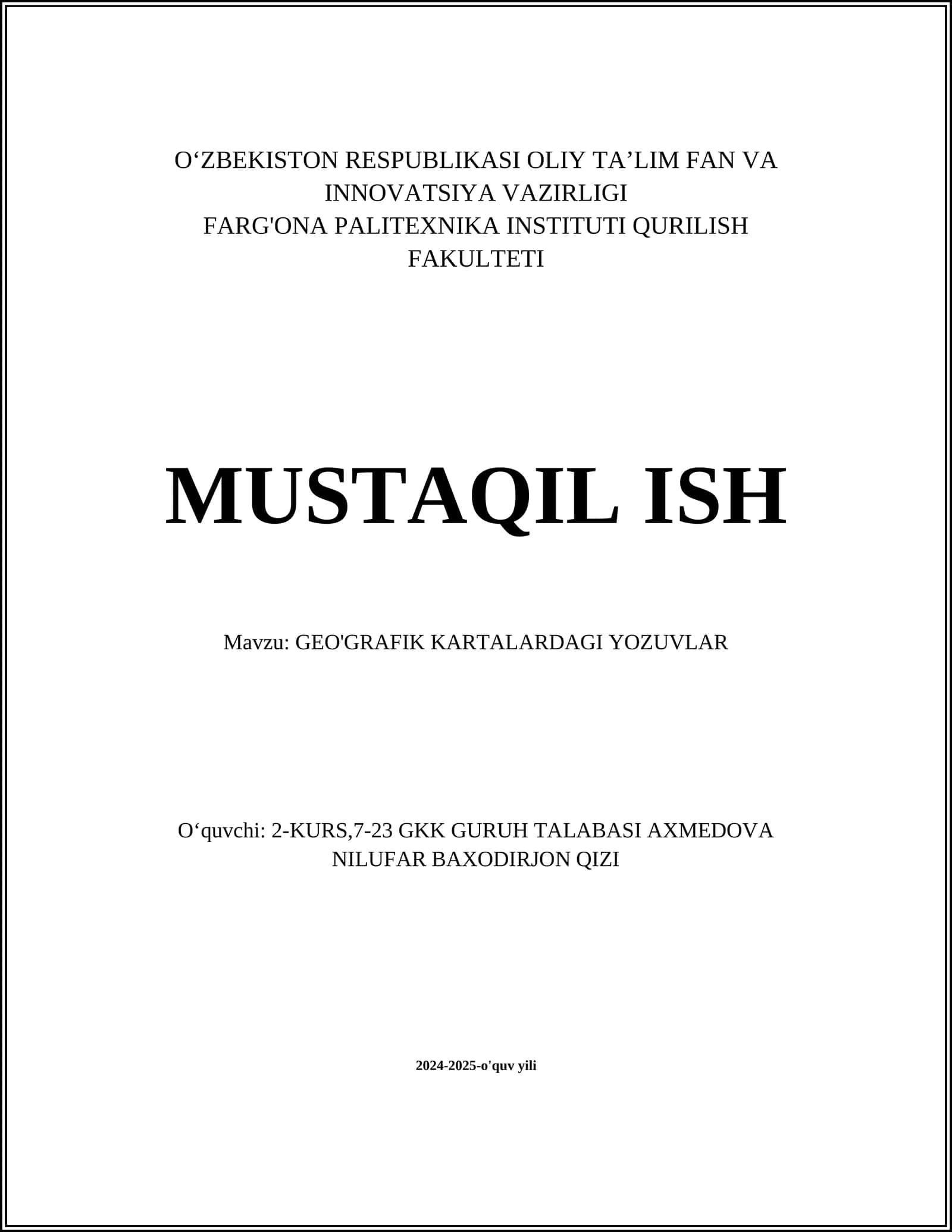 GEO'GRAFIK KARTALARDAGI YOZUVLAR