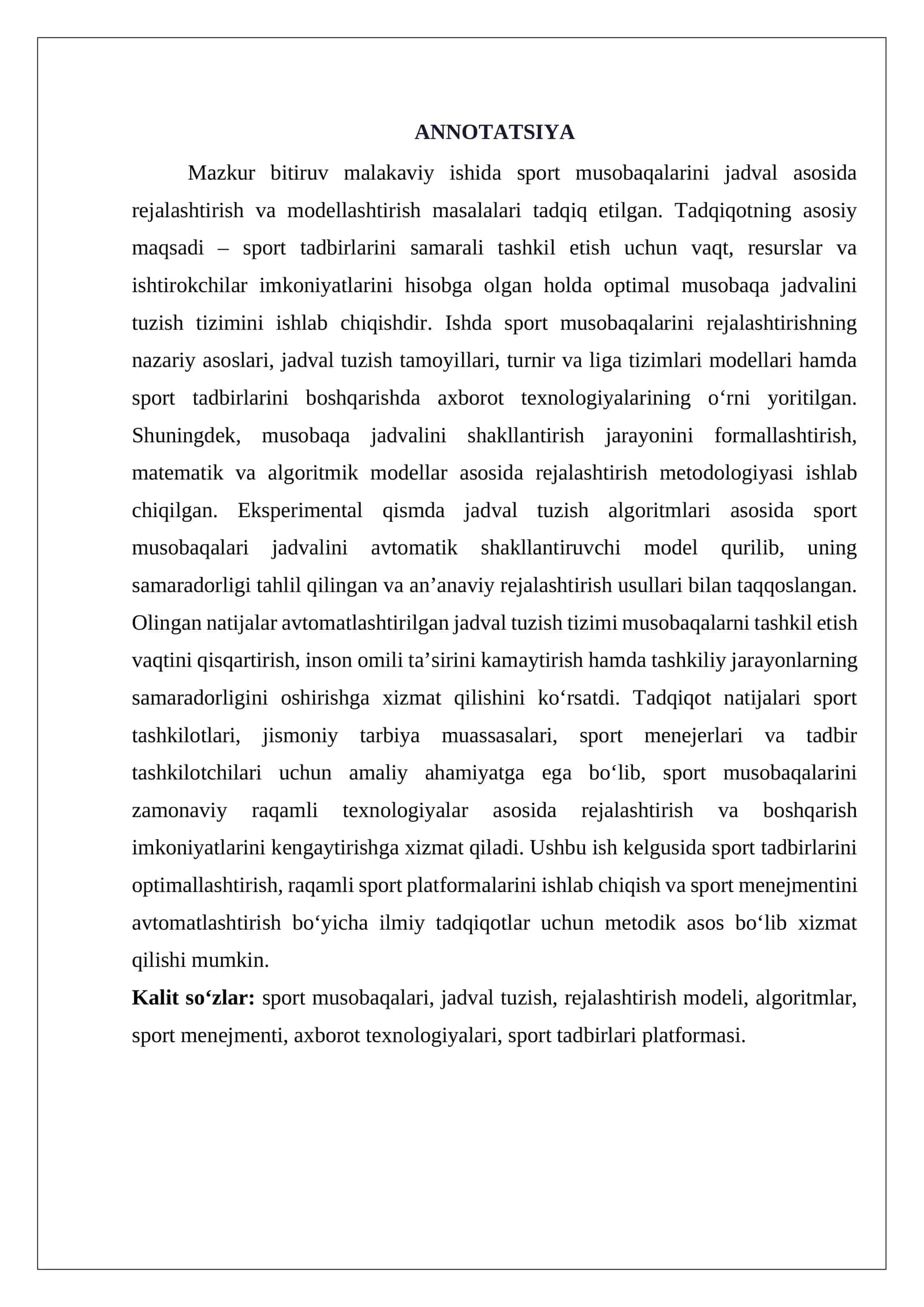Sport musobaqalari jadvali