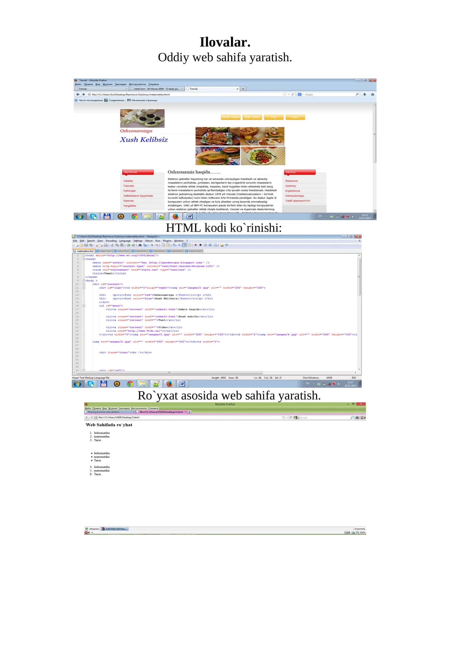 Web sahifa yaratish