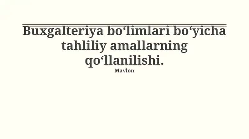 Таҳлилий амаллар бўйича тахлилий амалларнинг қўлланилиши