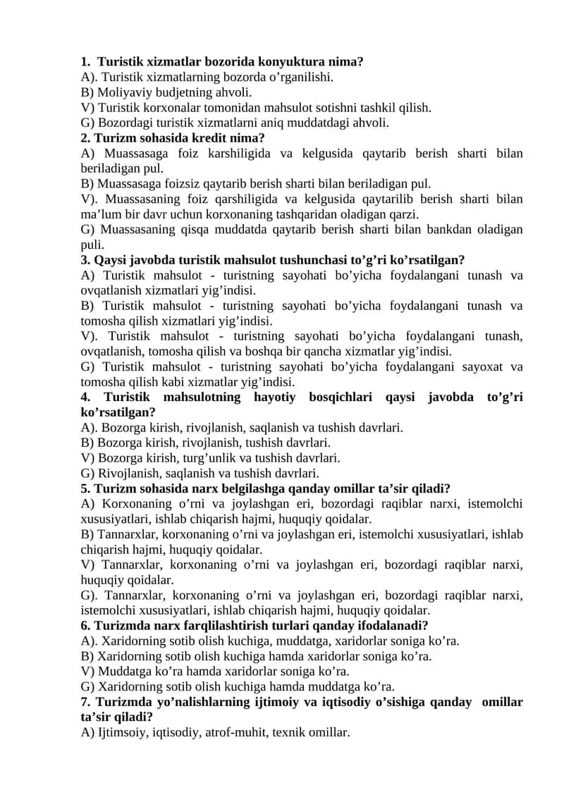Turistik xizmatlar bozorida konyuktura