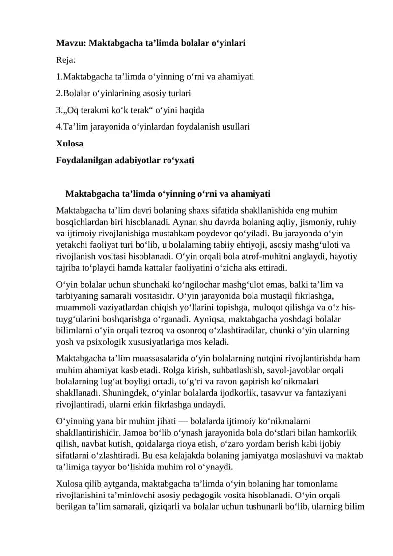 Maktabgacha ta’limda bolalar o‘yinlari