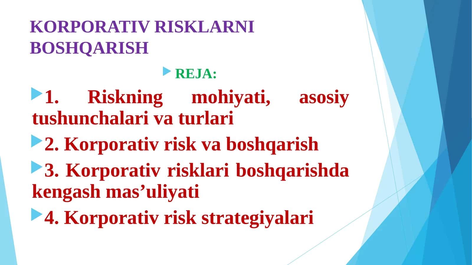 KORPORATIV RISKLARNI BOSHQARISH