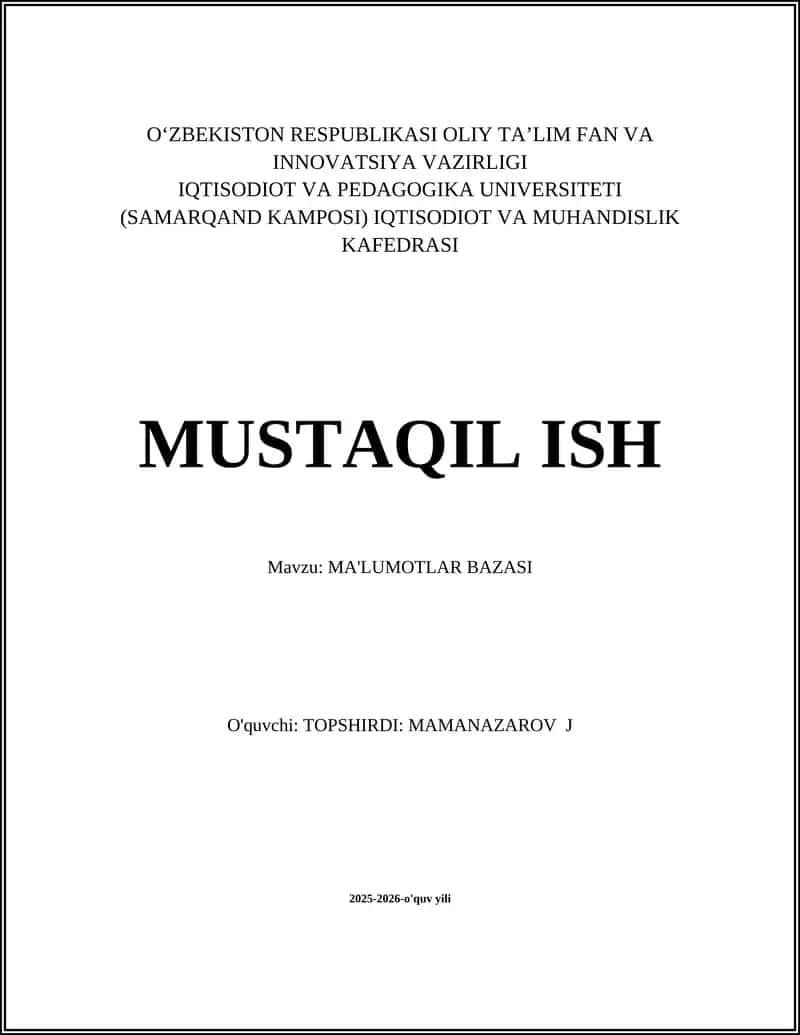 MA'LUMOTLAR BAZASI