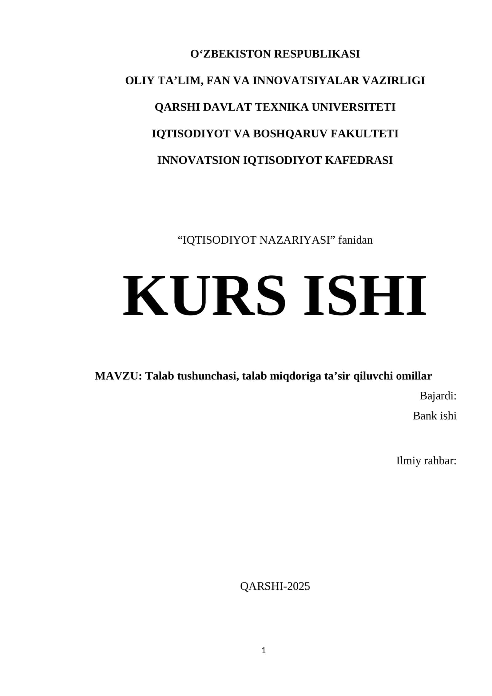 Talab tushunchasi, talab miqdoriga ta’sir qiluvchi omillar