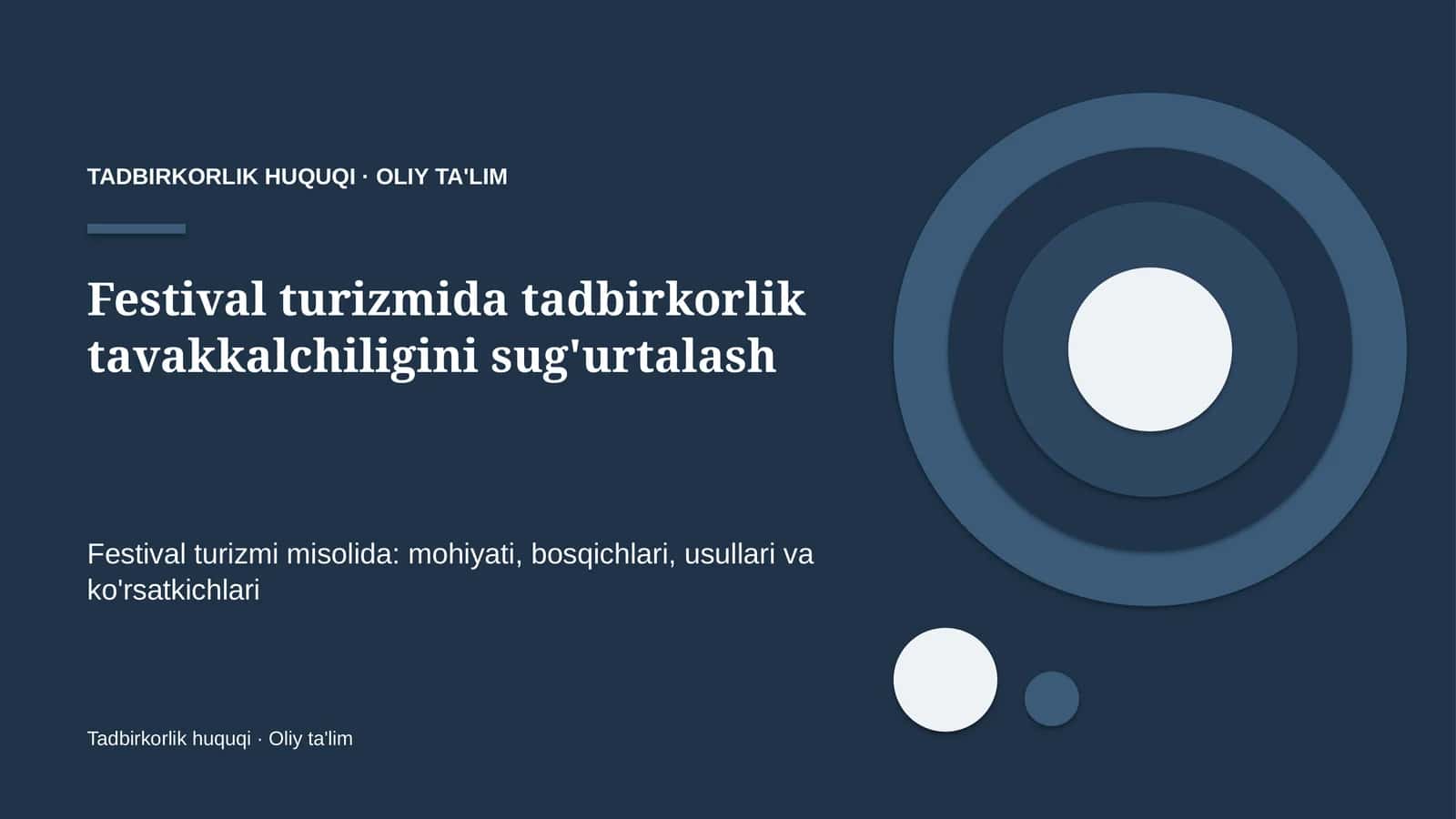 Festival turizmida tadbirkorlik tavakkalchiligini sug'urtalash