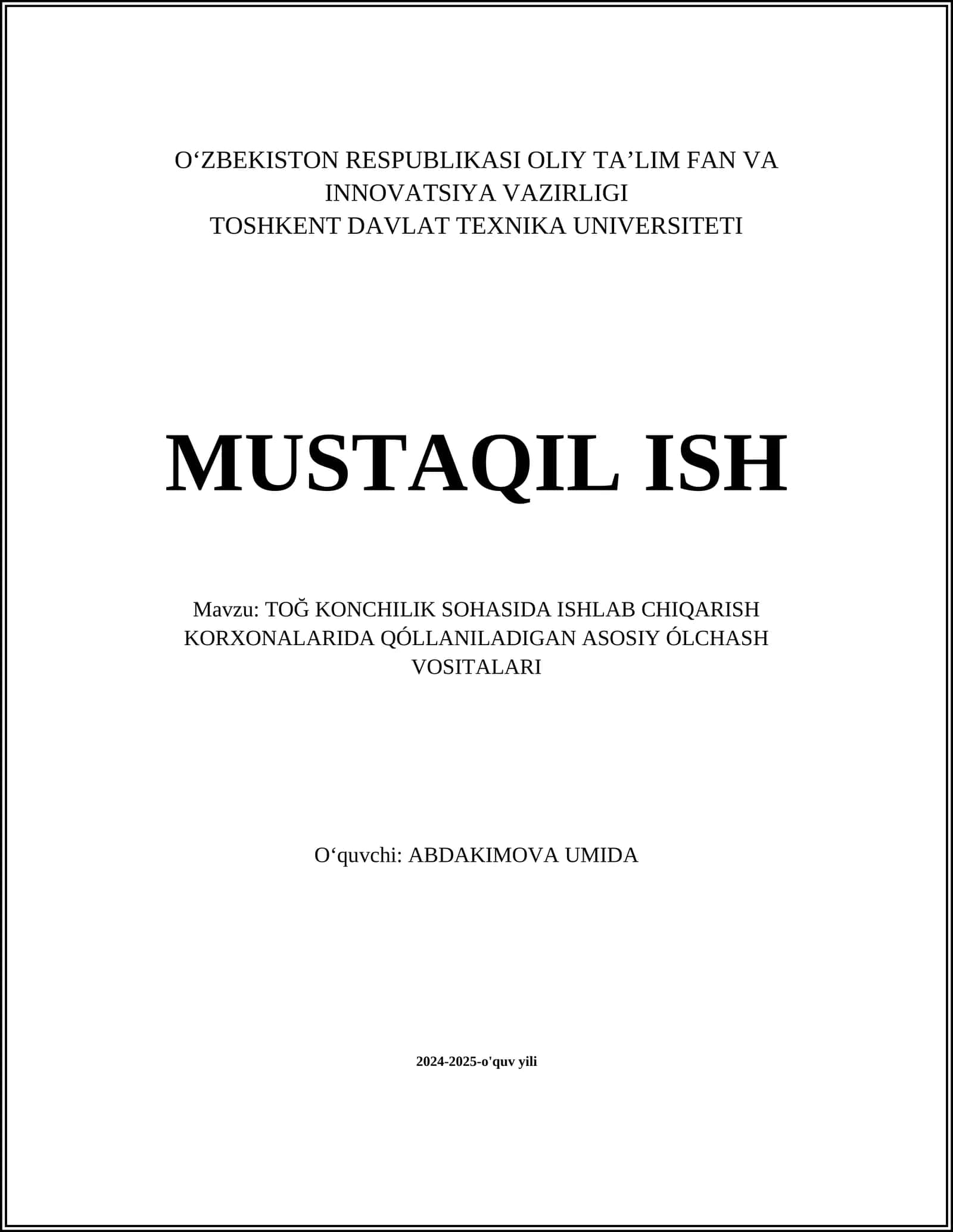 O'lchash asboblari va vositalarining umumiy tasnifi