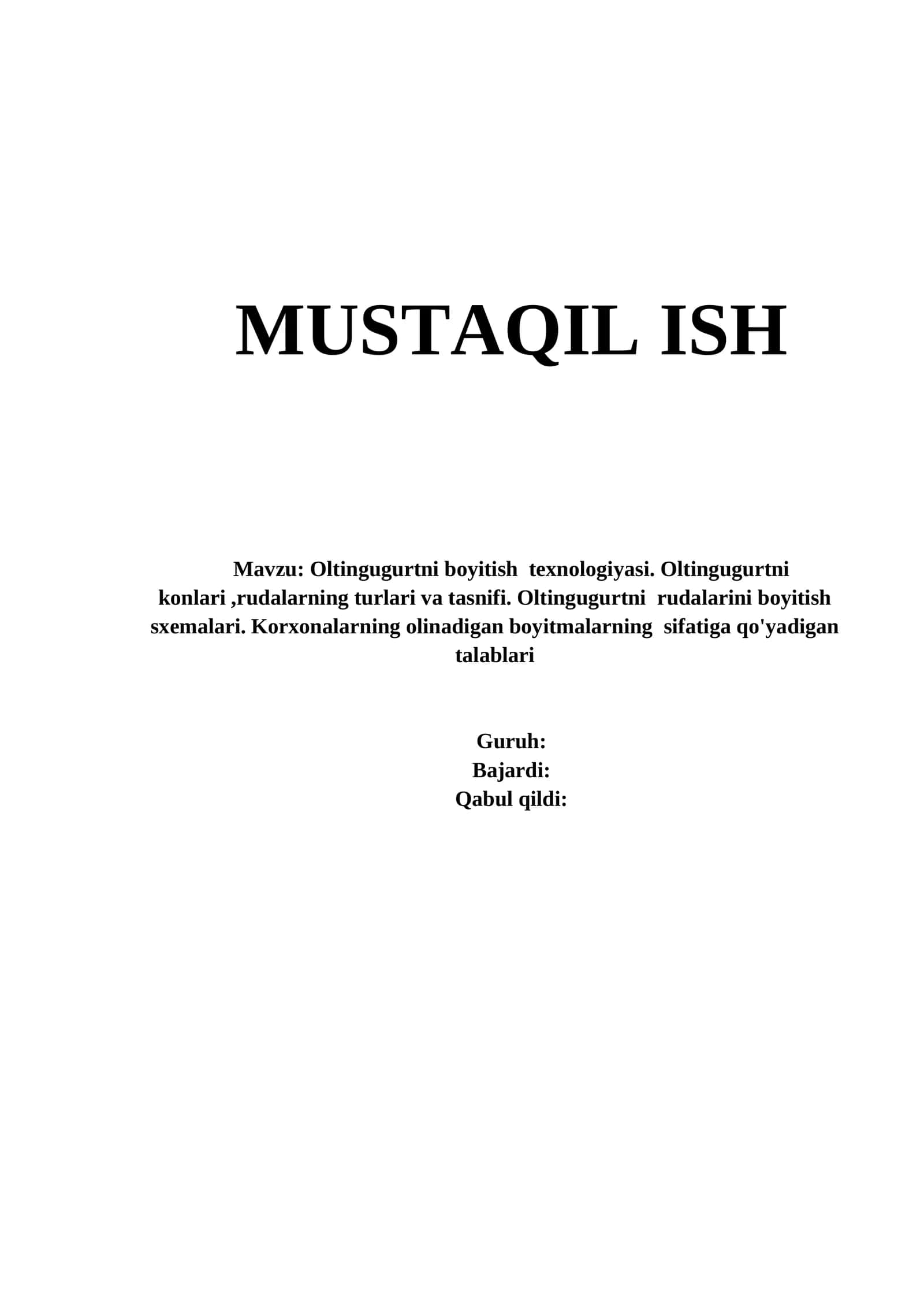 Oltingugurtni Boyitish Texnologiyasi