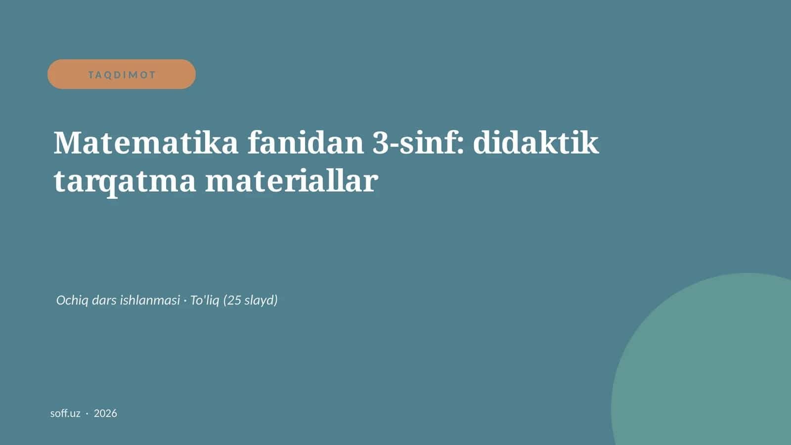 Matematika fanidan 3-sinf: didaktik tarqatma materiallar