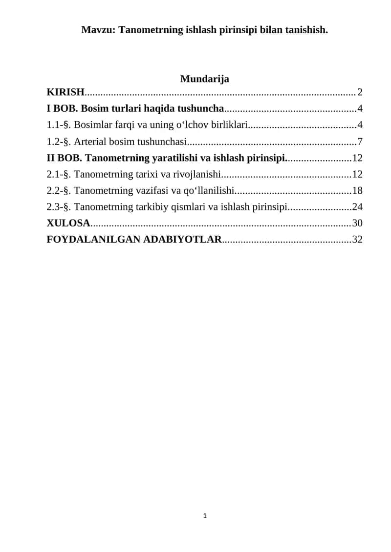 Tanometrning ishlash pirinsipi bilan tanishish.