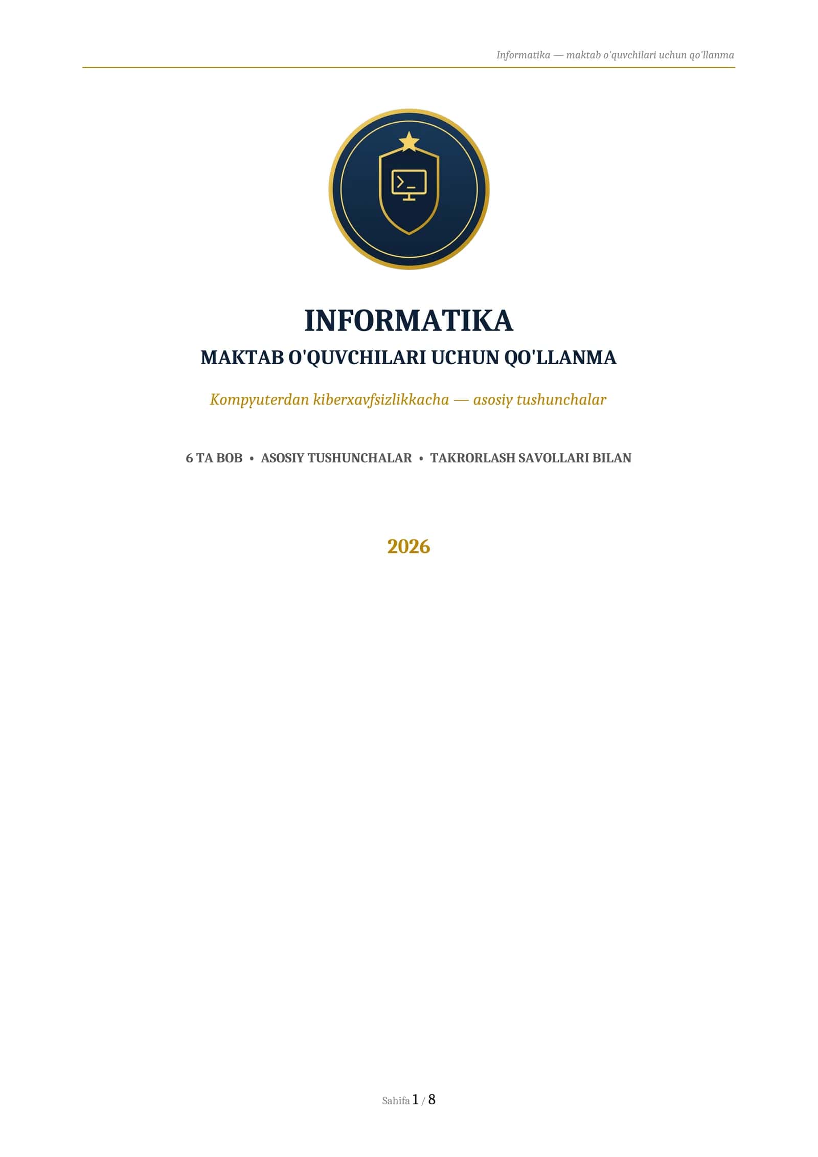 INFORMATIKA
MAKTAB O'QUVCHILARI UCHUN QO'LLANMA