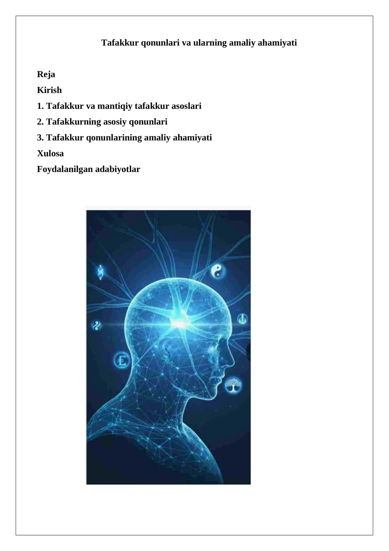 Tafakkur qonunlari va ularning amaliy ahamiyati