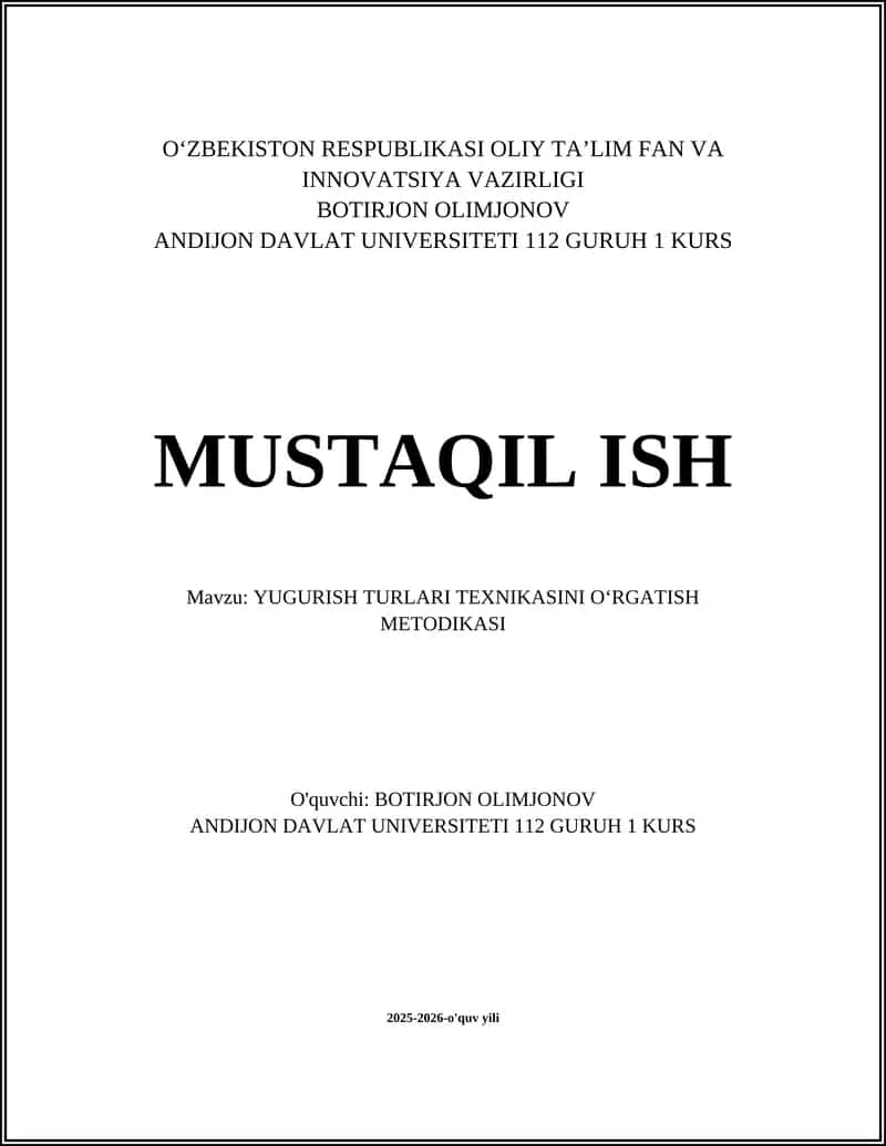 YUGURISH TURLARI TEXNIKASINI OʻRGATISH METODIKASI