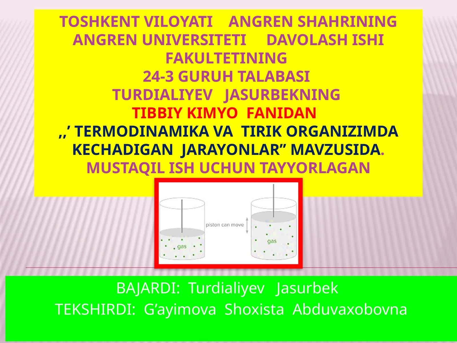 Termodinamika va bioenergetika ilmiy asoslari