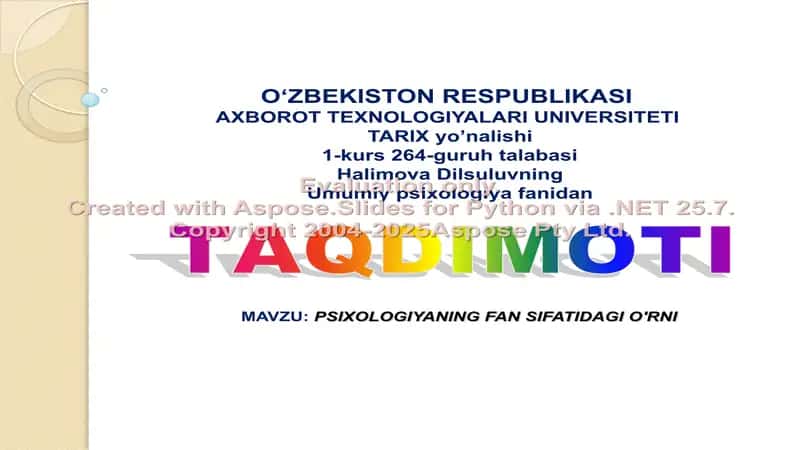 Psixologiya fanidan taqdimot