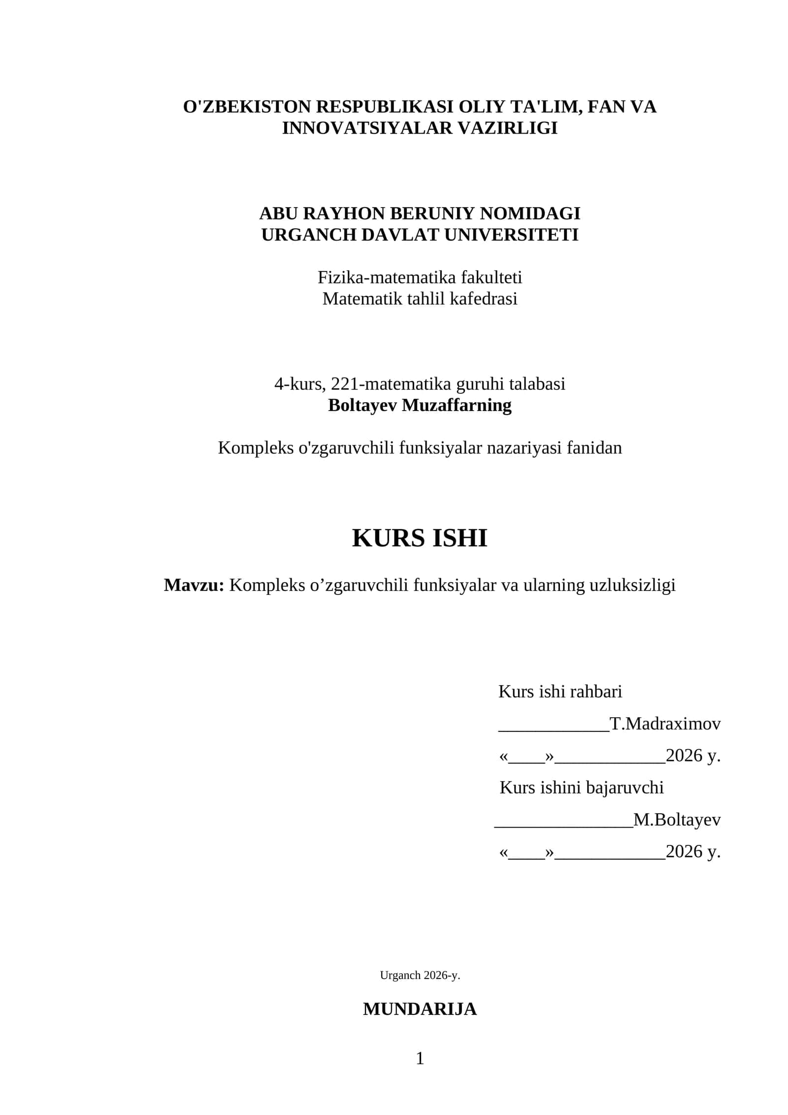 Kompleks o'zgaruvchili funksiyalar va ularning uzluksizligi