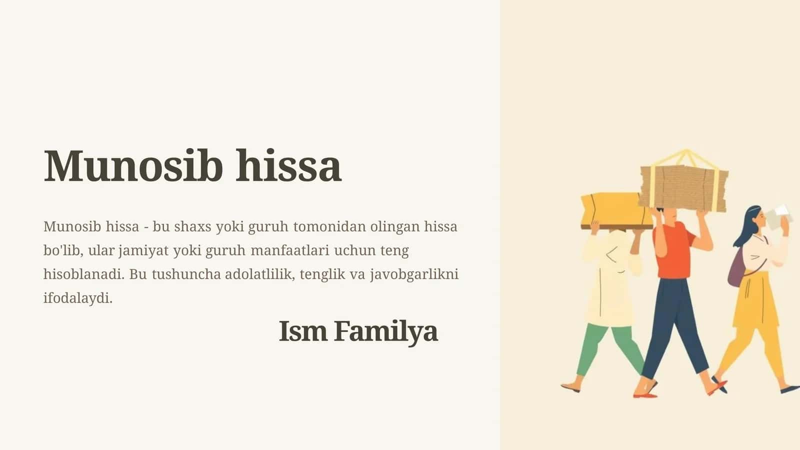 Munosib hissa - Taqdimot