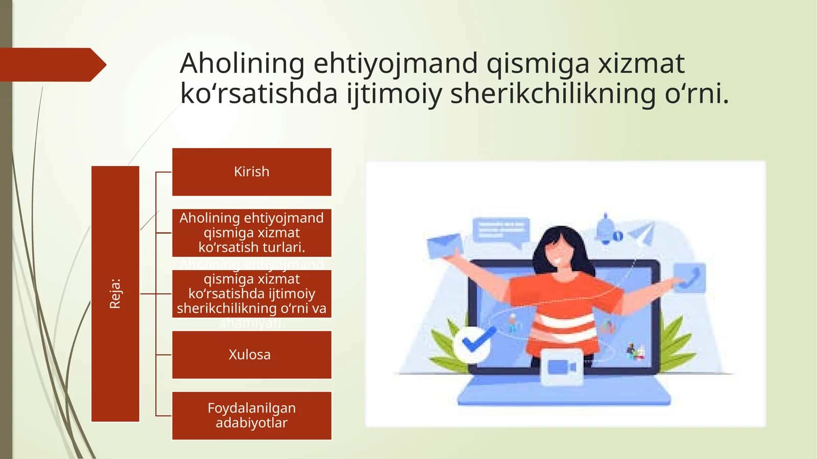 Aholining ehtiyojmand qismiga xizmat koʻrsatishda ijtimoiy sherikchilikning oʻrni.