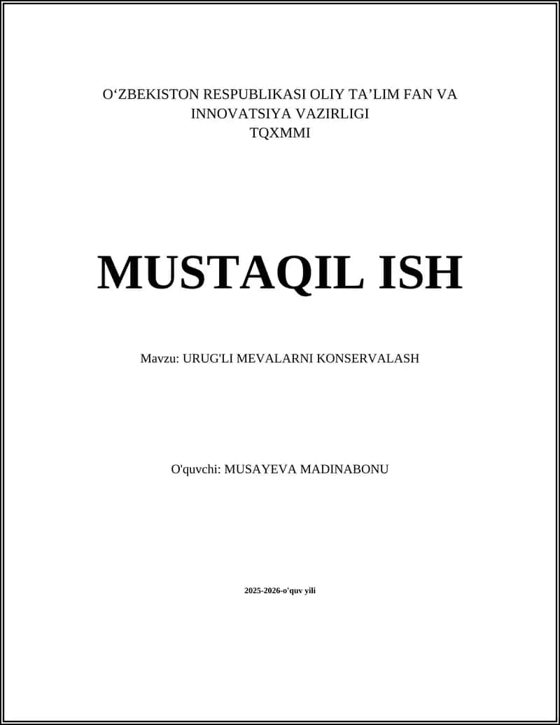 URUG'LI MEVALARNI KONSERVALASH