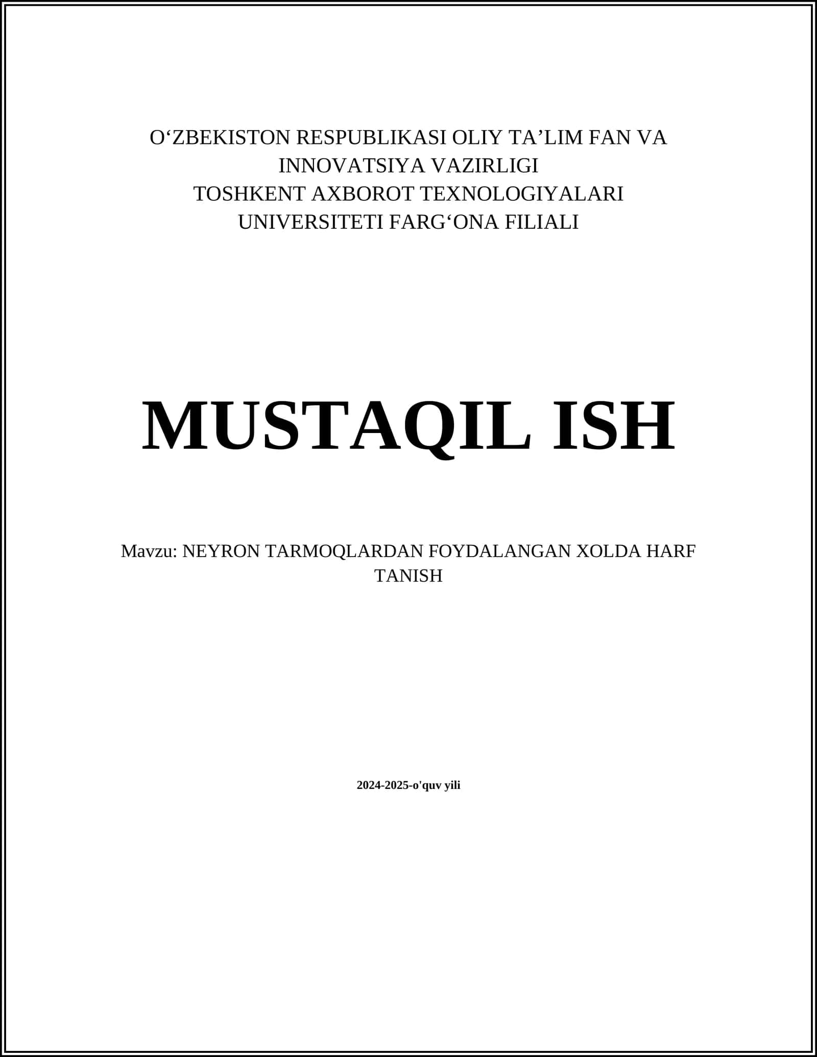 NEYRON TARMOQLARDAN FOYDALANGAN XOLDA HARF TANISH