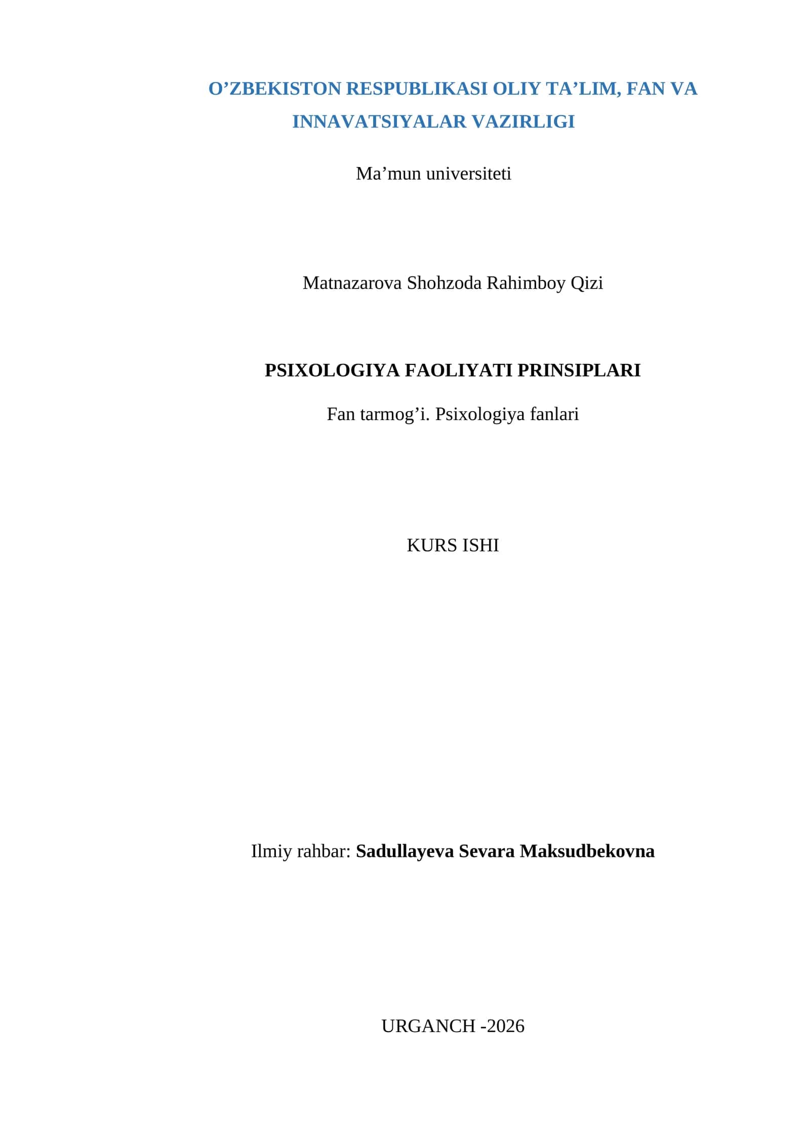 PSIXOLOGIYA FAOLIYATI PRINSIPLARI