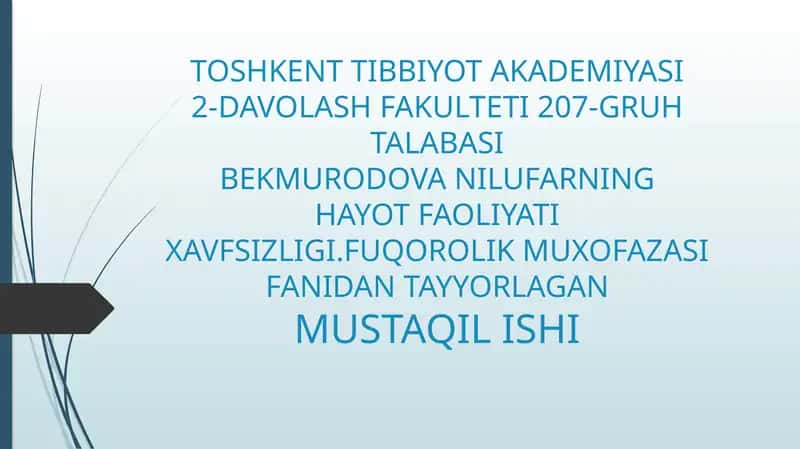 SHAXSIY HIMOYALANISH VOSITALARI.SHAXSIY TIBBIY HIMOYA VOSITALARI